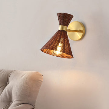 Zoey 10" 1-Light Mid-Century Vintage Retro Rattan/Metal LED Sconce with Adjustable Shade - JONATHAN Y